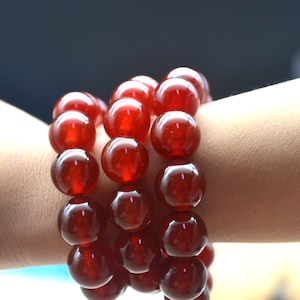 Natural Red Carnelian Round Beaded Bracelet, Red agate bracelet, natural stone jewelry, Women Bracelet Men Handmade Stretch Healing Bracelet