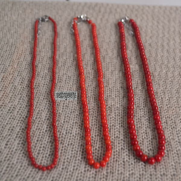 Red coral beaded necklace,3-5.5mm red coral Necklace for men and women,red coral necklace,red coral necklace,bead necklace,small necklace