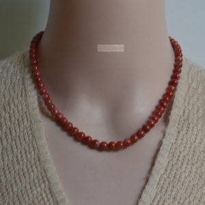 Handmade Red Agate Beaded Necklace, 6mm Gemstone