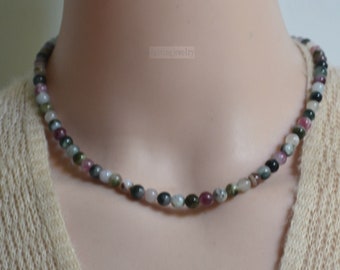 Natural Tourmaline Stone Necklace,tourmaline sone necklace, Multicolor Beaded Jewelry (6mm),bridesmaid necklace,wedding jewelrys,gift
