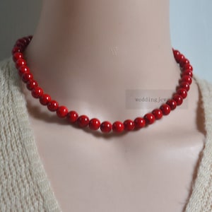 red turquoise necklace,8mm turquoise necklace, statement necklace stone necklace,Red Ruby turquoise statement jewelry,wedding jewelry