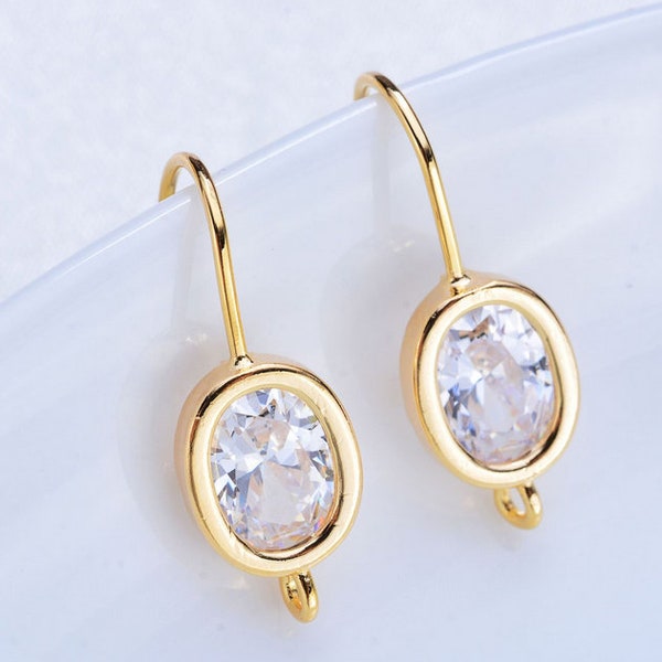 10PCS 18K Nickel free Quality Real Gold Plated Brass Earring Posts- Earring Stud, Zircon Earrings,Zircon Ear Wire, cz Pave Ear