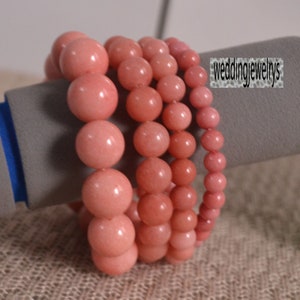 Pink Stone Beaded Stretch Bracelet, Bridesmaid Gift