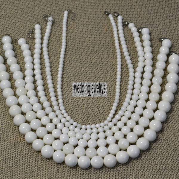 Collier de perles blanches pures, collier de coquillages blancs de 4-14 mm pour homme et femme, collier de nacre blanche