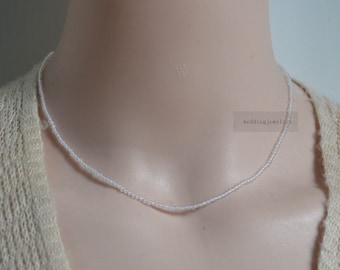 Collier de perles rondes en agate blanche fait main, collier de jade 2 mm