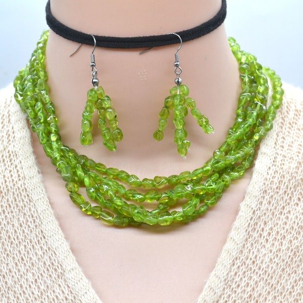 Raw Peridot Necklace,Olivine Necklace Choker- Summer Choker,Genuine Olivine,Green necklace, Olivine, Green Peridot Jewelry ,5 rows neklace