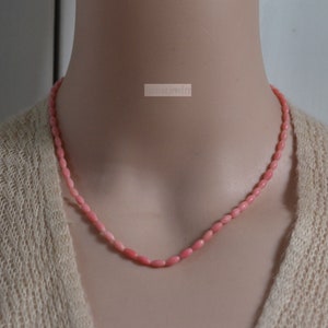 Pink coral beaded necklace,3x6.5mm pink rice coral Necklace for men and women,pink coral necklace,small necklace,bead necklace, wedding