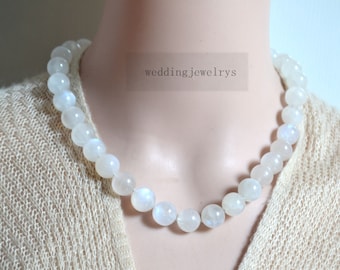 Handmade Moonstone Bead Necklace, Statement Jewelry, Mother Gift