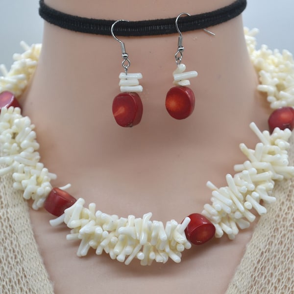 Chunky white coral necklace,red coral necklace,white coral statement necklace,baroque Necklace-Coral Jewelry baroque pearls,coral earring