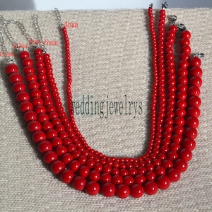 Red glass Bead Necklace, Beaded Necklaces, wedding necklace, Bridesmaid Necklace red Beads necklace,Birthday Gift for Her, pearl necklace