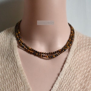 Collar de ojo de tigre de 4 mm con cuentas, collar de ojo de tigre pequeño, collar de ojo de tigre natural, collar de ojo de tigre de 2 filas, cuentas de piedras preciosas, regalo para mujer, boda