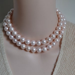 big shell Pearl Necklace, double strand 12 mm pink shell Pearl necklace, statement necklace, women necklace ,pink Beaded Necklaces forWomen