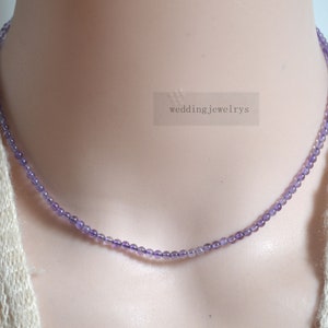 Natural Purple Amethyst Necklace,February Birthstone Necklace,AmethystJewelry.2mm Amethyst necklace,Gemstone Necklace,small necklace