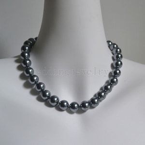 Dark gray shell pearl necklace,pearl necklace,Handmade 12mm Dark Gray Shell Pearl Statement Necklace,bridesmaid necklace,wedding jewelrys