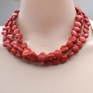 red turquoise necklace,Chunky 3 rows turquoise necklace,multi strand statement necklace stone necklace,Red Ruby turquoise statement jewelry