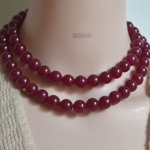 Handmade Rose Red Agate Beaded Necklace, Women&#39;s Jewelry
