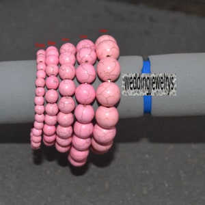 Pink Turquoise Beaded Bracelet, Stretchy Round Gemstone