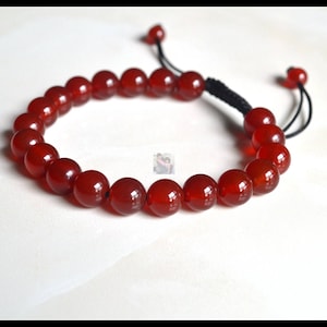 Natural Red Carnelian Round Beaded Bracelet 8mm.Women Bracelet,Yoga Bracelet, red color bracelet, black string bracelet, Handmade Bracelet