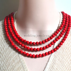 red turquoise necklace,triple strands red necklace,turquoise necklace,statement necklace stone necklace,Red Ruby turquoise statement jewelry