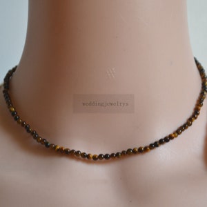 Tiger Eye Necklace,3mm Tiger Eye Gemstone Necklace gold Plated Necklace,small Beads necklace,Man,Woman,Classic Necklace,Spirituality,Pray