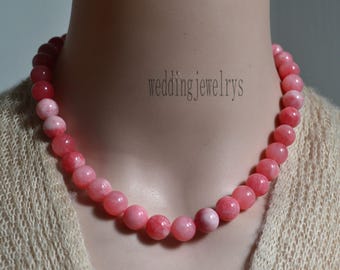 Pfirsich Jade Perlenkette, 10 mm runden Edelstein, Brautjungfer Schmuck