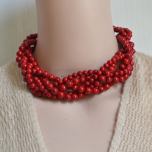 red turquoise necklace,Chunky 5 rows turquoise necklace,multi strand statement necklace stone necklace,Red Ruby turquoise statement jewelry