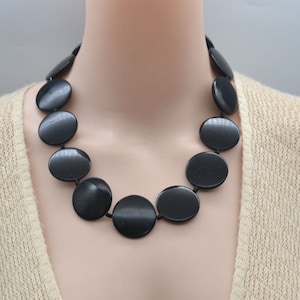round black necklace, single strand black bead necklace, black beaded necklace, black beads, statement jewelry