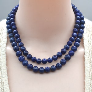 Sierlijke Lapis lazuli ketting, 2 rijen natuurlijke lapis chokernecklace, Lapis Lazuli sieraden, blauwe kralen kettingen voor vrouwen, edelsteen ketting
