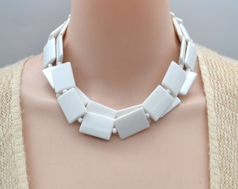 Handmade Chunky Acryl Perle Statement Halskette, 316L Stahl Verschluss,weiße Perlen Halskette,Brautjungfer Halskette,Hochzeitsschmuck,Geschenk