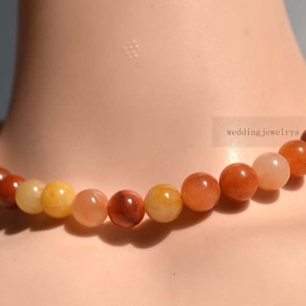 yellow jade necklace,round Goldline Jade beadsJewelry,Women Necklace Bridesmaid Gifts,single strand warm jade beaded necklace,jade  necklace