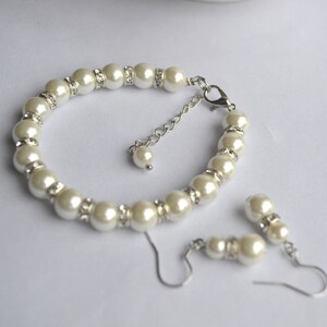 Glass Pearl Bracelet Earrings Set with Rhinestone