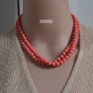 Pink coral beaded necklace,7.5mm pink coral Necklace for men and women,pink coral necklace,2 rows necklace,bead necklace, wedding