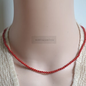 red coral beads necklace,round 3mm small coral necklace,gemstone Wedding Jewelry,gift,dyed red coral beaded necklace,man-made coral necklace
