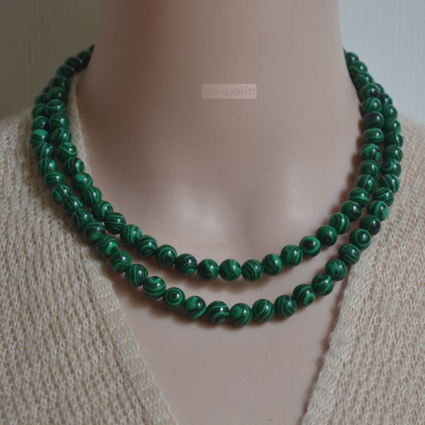 malachite beaded necklace,8mm malachite Necklace for men and women,2 rows malachite necklace,green malachite necklace,man-made necklace