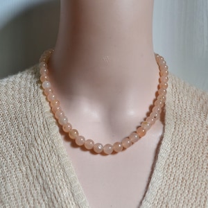Pink jade beaded necklace,8mm orange pink jade Necklace for women,pink jade necklace,bead necklace,Chunky pale pink jade gemstone necklace