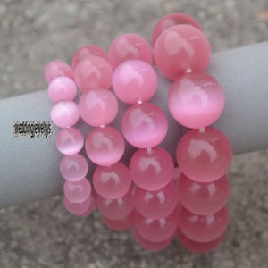 Pink Cat&#39;s Eye Stone Bracelet, Handmade Stretch Bangle