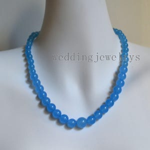 Light Blue Jade Necklace, Sing Strand 8mm Bead Necklace