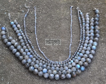 Collier de perles de pierre de lune grise naturelle, perle ronde d'espacement de pierres précieuses pour bijoux de collier de guérison énergétique, collier pour femmes, cadeau pour mère