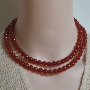 Handmade 8mm Red Agate Beaded Necklace, Double Strand