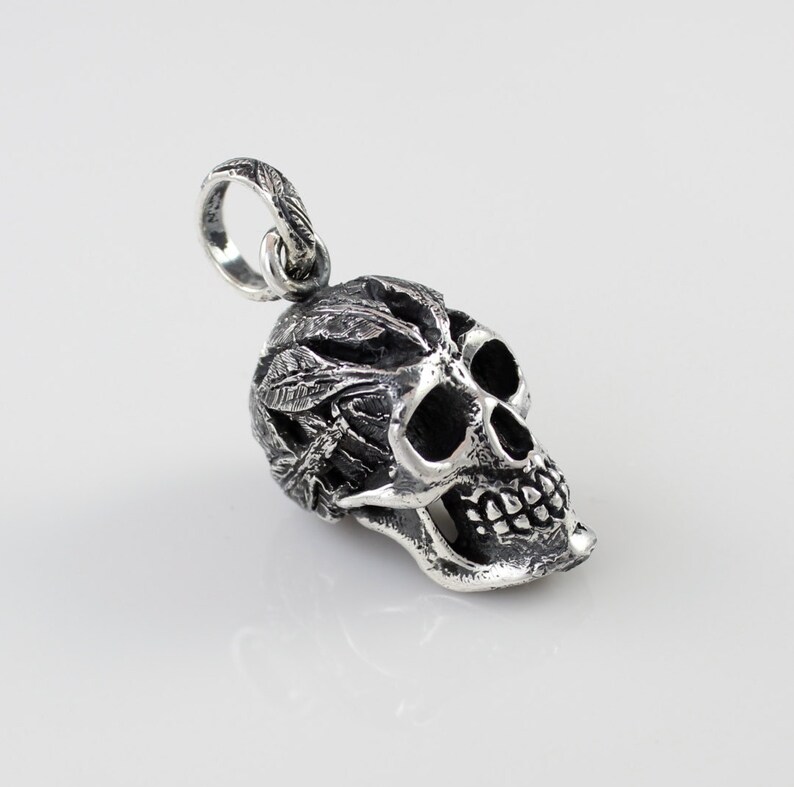 Ooak Green Man Skull Pendant Sterling Silver Hand Detailed Image 0