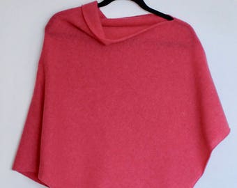 Poncho soft merino lambswool pink knitted poncho