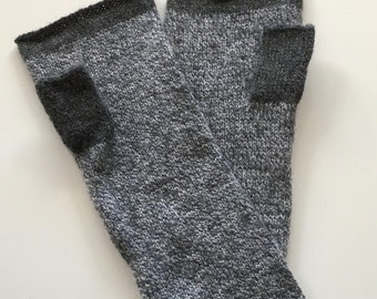 Mittens - fingerless super soft lambswool mittens marled marled cliff grey and silver grey with contrast trim