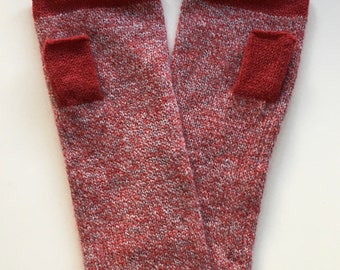 Mittens - fingerless super soft lambswool mittens marled berry red and silver grey with contrast trim