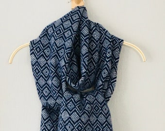 Scarf - soft merino lambswool Scandi scarf in indigo blue and natural white