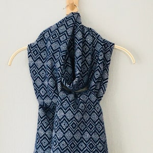 Scarf - soft merino lambswool Scandi scarf in indigo blue and natural white