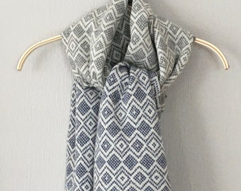 Scarf - soft merino lambswool Scandi scarf in denim blue, pearl grey and natural white