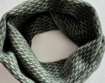 Snood scarf knitted dotted soft merino lambswool rosemary green and orchard green