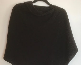 Poncho knitted soft merino lambswool nearly black