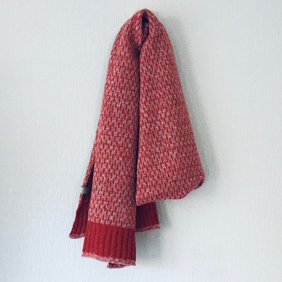 Scarf - super soft merino lambswool Nordic scarf in marled berry red and silver grey