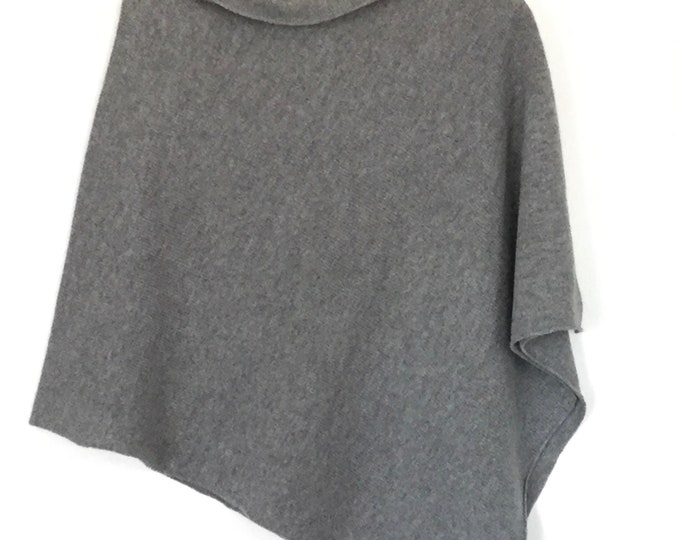 Hooded Poncho - Grey Merino - Thin Stripe Trims - Pre Order